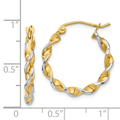 14k Two-Tone Twisted Hoop Earrings - 16 mm