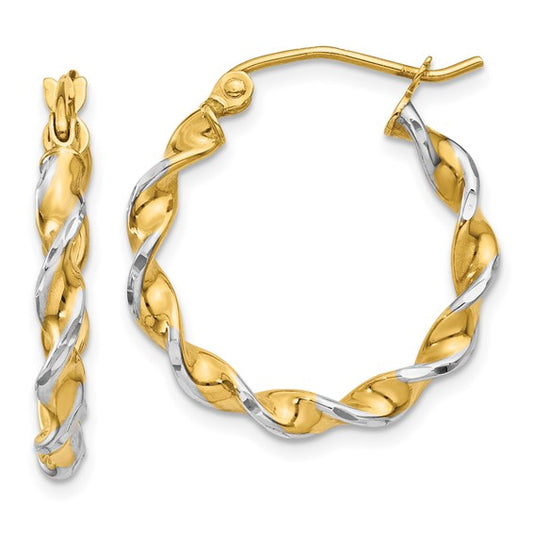 14k Two-Tone Twisted Hoop Earrings - 16 mm