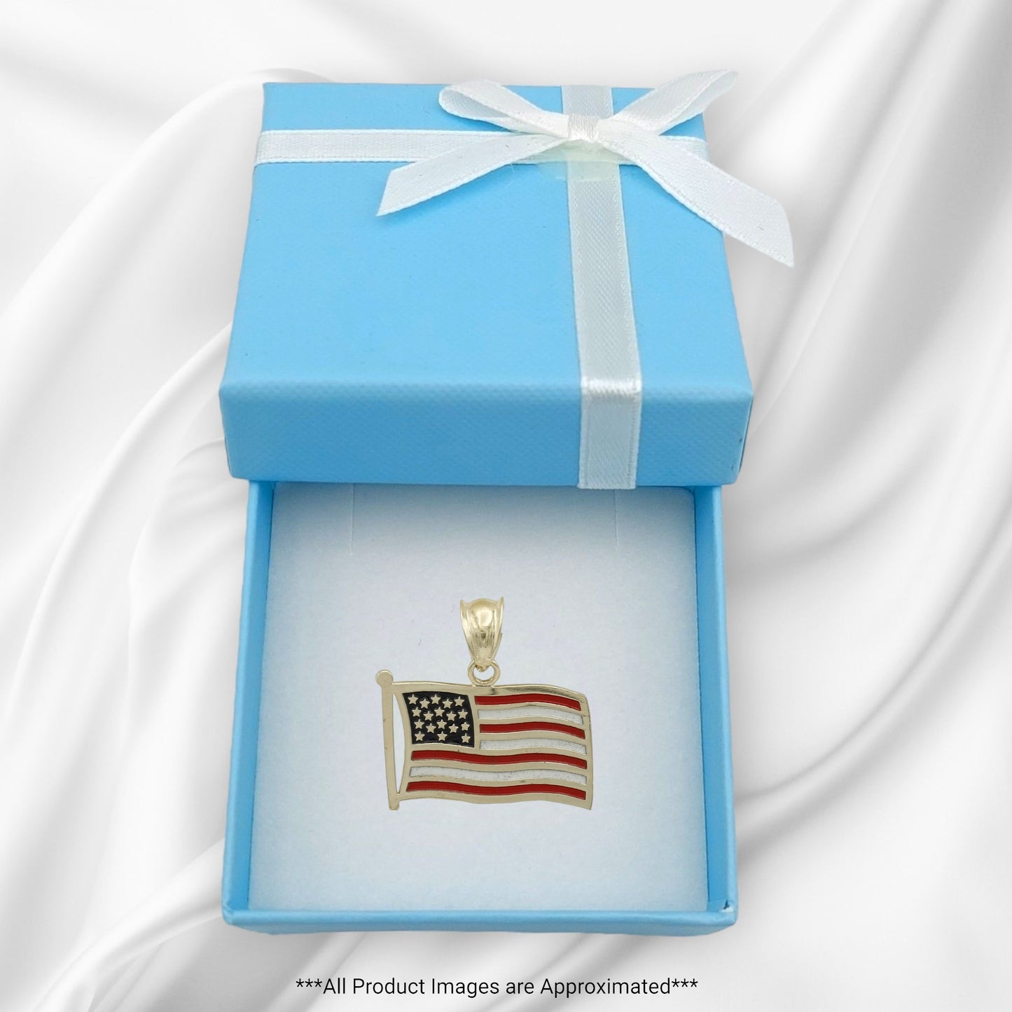 14k Yellow Gold Enameled USA Flag Charm Pendant