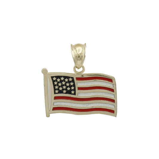 14k Yellow Gold Enameled USA Flag Charm Pendant