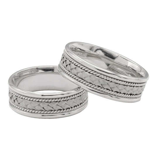 14k White Gold Braided Wedding Bands