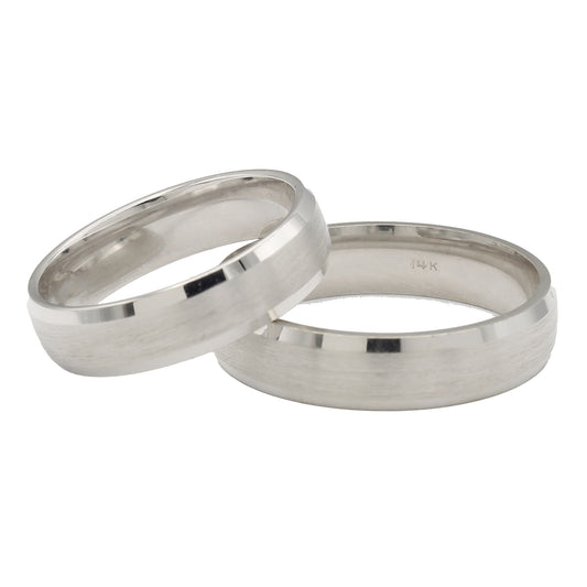 14k White Gold Polished & Brushed Beveled Wedding Bands