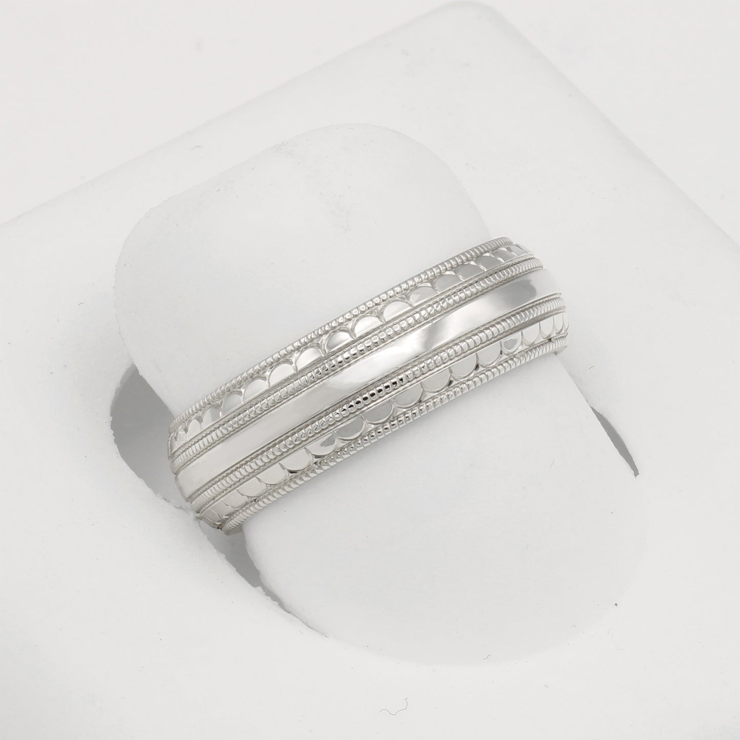 14k White Gold Polished & Diamond-Cut Beveled Wedding Bands