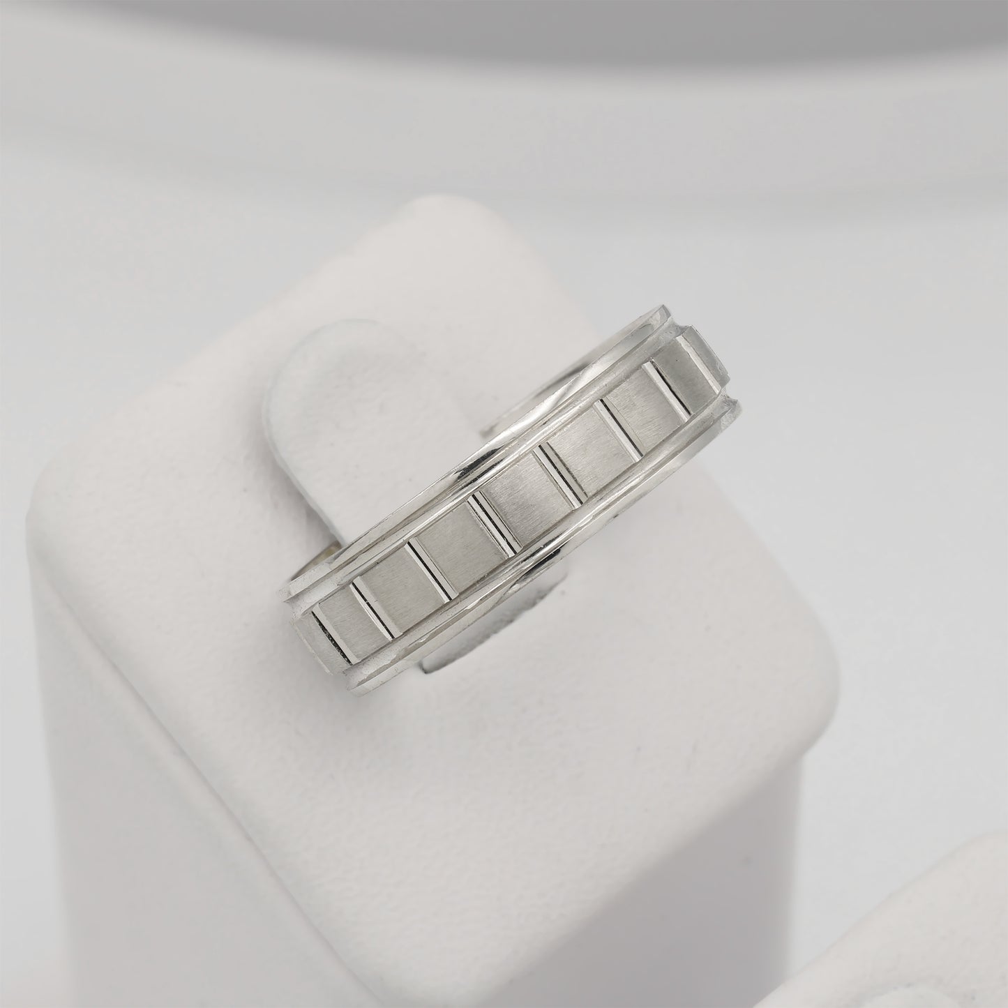 14k White Gold Polished / Brushed Grooved Wedding Bands