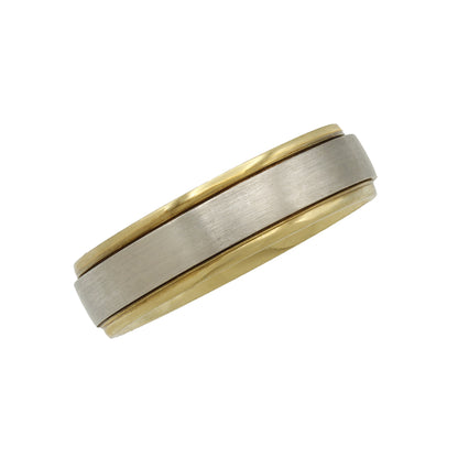 14k Two-Tone Gold Polished & Brushed Grooved Wedding Bands