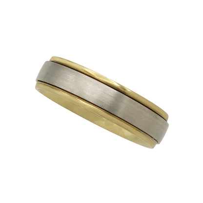 14k Two-Tone Gold Polished & Brushed Grooved Wedding Bands