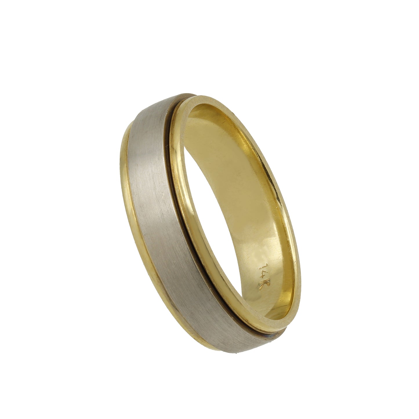 14k Two-Tone Gold Polished & Brushed Grooved Wedding Bands