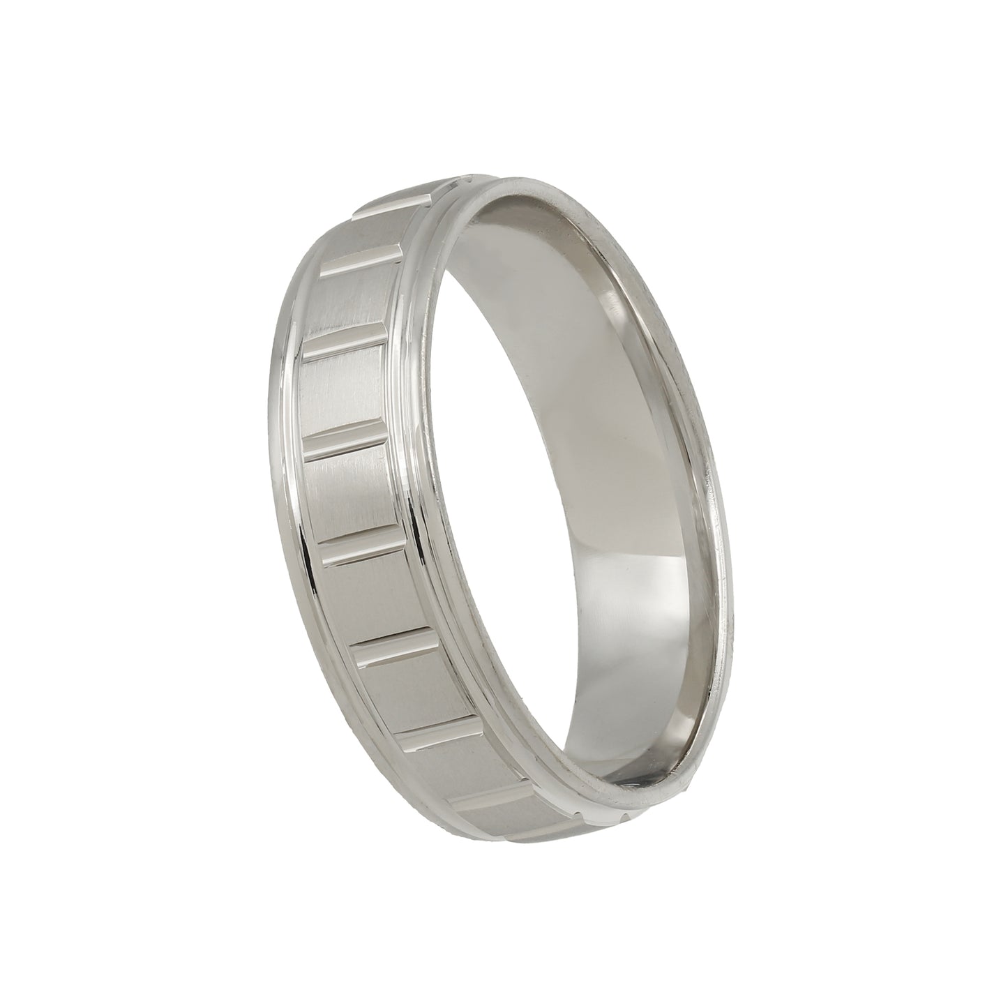 14k White Gold Polished / Brushed Grooved Wedding Bands