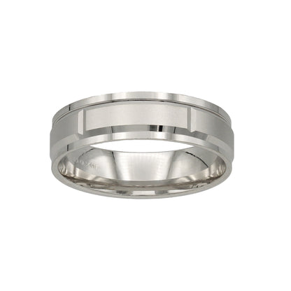 14k White Gold Polished & Satin Grooved Bevel Edge Wedding Bands