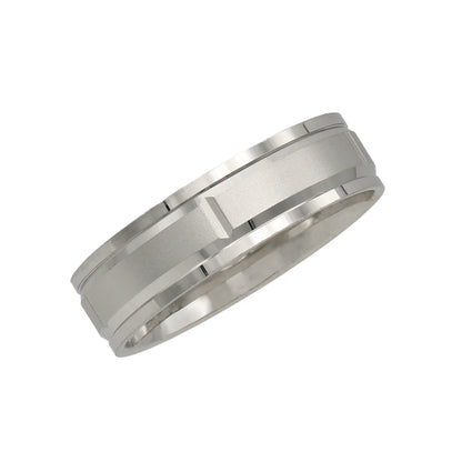 14k White Gold Polished & Satin Grooved Bevel Edge Wedding Bands