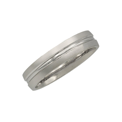 14k White Gold Polished & Brushed Middle Bevel Edge Wedding Bands