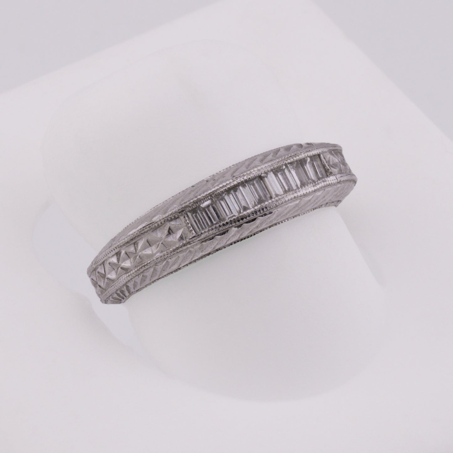 Platinum Diamond-Cut Baguette Diamond Wedding Band