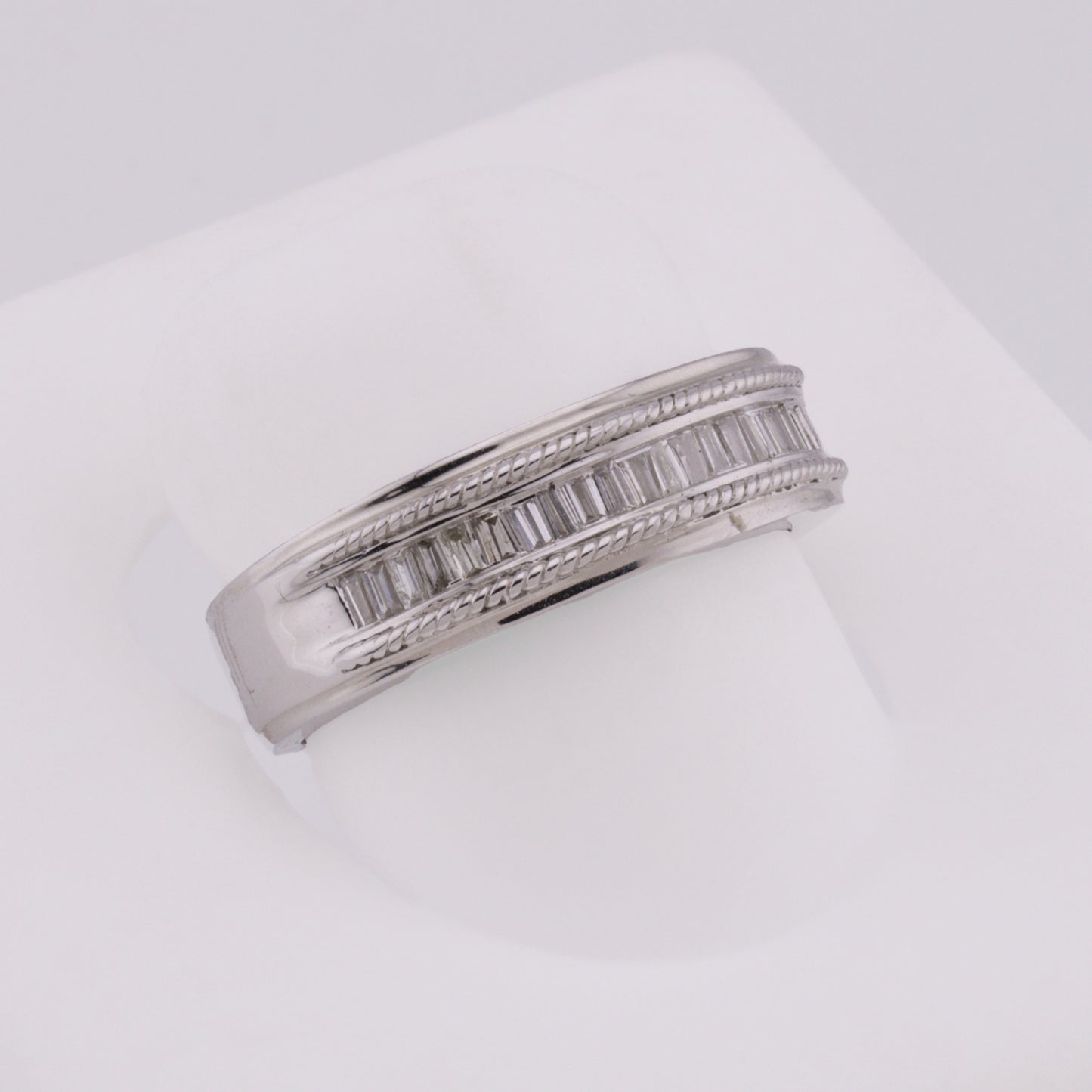 14k White Gold Channel-Set Baguette Diamond Milgrain Wedding Band