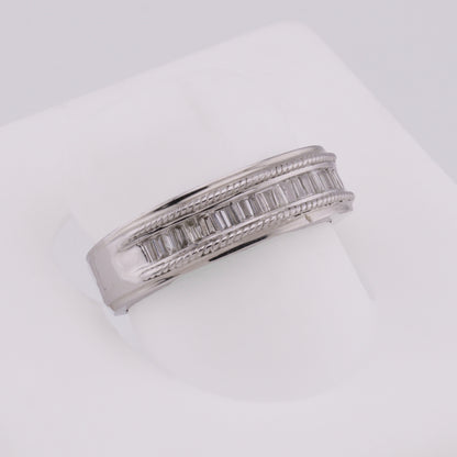 14k White Gold Channel-Set Baguette Diamond Milgrain Wedding Band