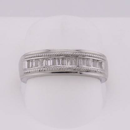 14k White Gold Channel-Set Baguette Diamond Milgrain Wedding Band