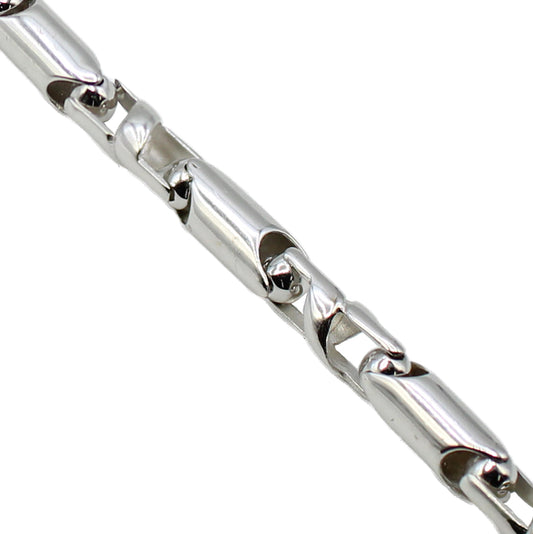 14k White Gold Barrel Link Style Bracelet