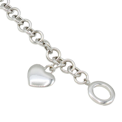 14k White Gold Dangling Heart Charm Bracelet w/ Toggle Lock