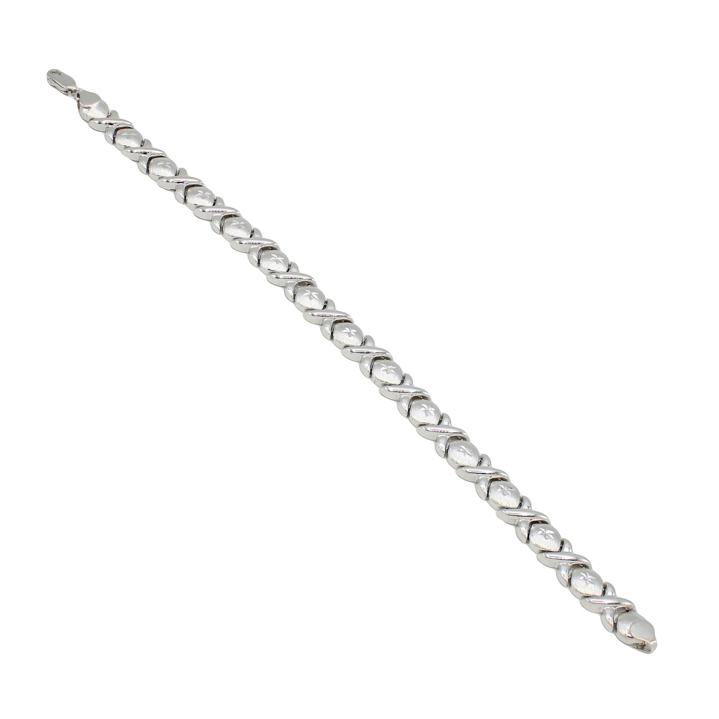 14k White Gold Classic Diamond-Cut X & O Bracelet