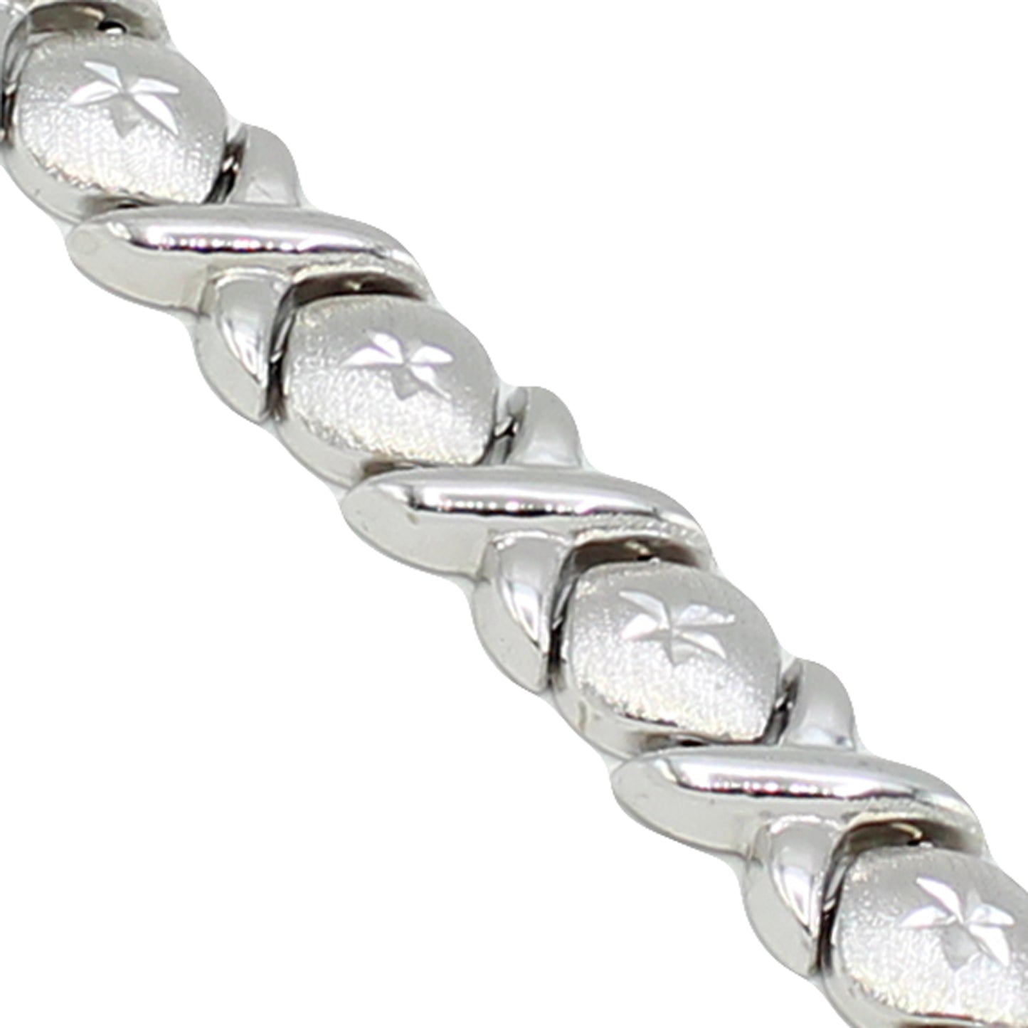 14k White Gold Classic Diamond-Cut X & O Bracelet