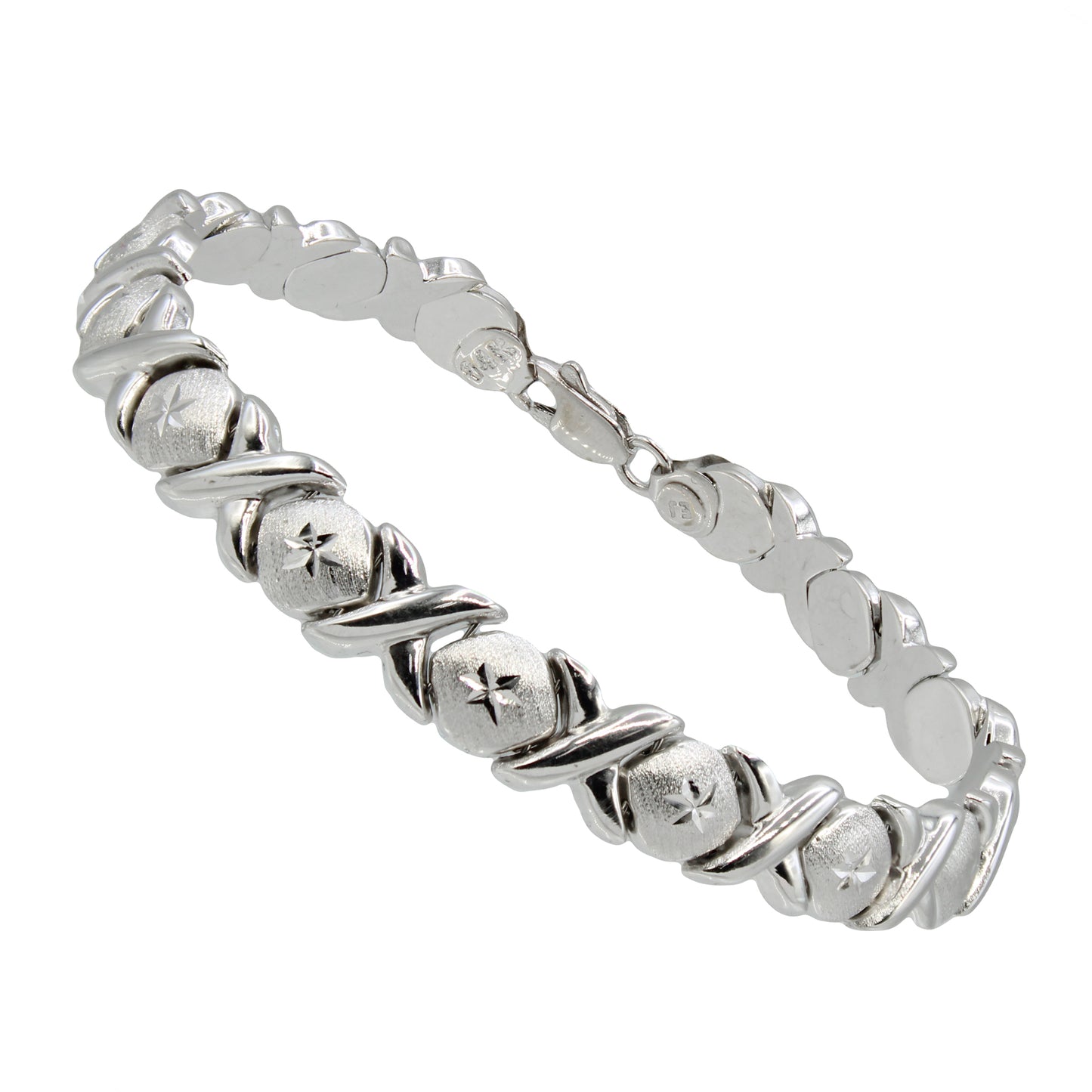 14k White Gold Classic Diamond-Cut X & O Bracelet