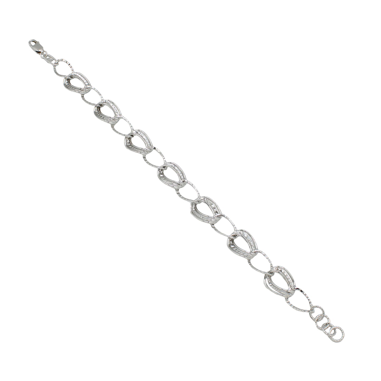 14k White Gold Textured Double Link Bracelet