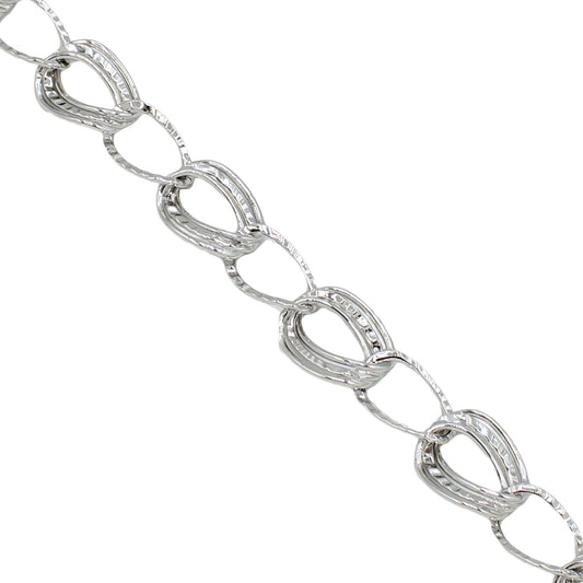 14k White Gold Textured Double Link Bracelet