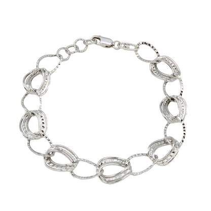 14k White Gold Textured Double Link Bracelet