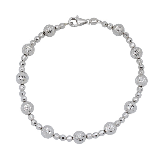 14k White Gold Diamond-Cut Beaded Bracelet