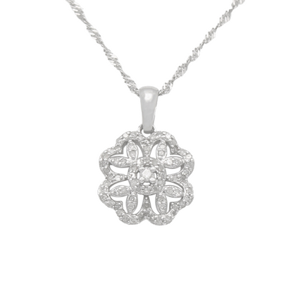 14k White Gold Diamond Flower Pendant