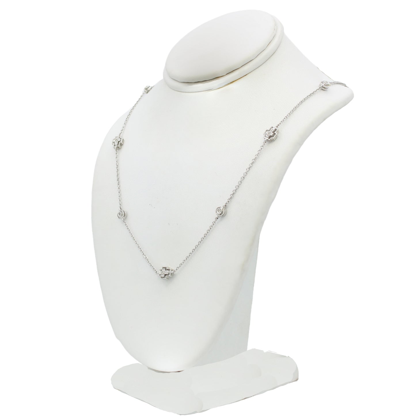 14k White Gold Diamond Cross & Bezel Necklace