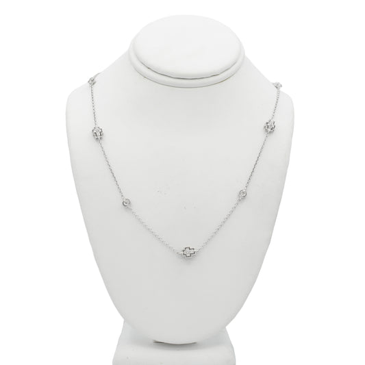 14k White Gold Diamond Cross & Bezel Necklace