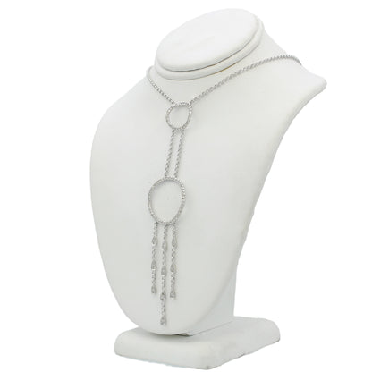 14k White Gold Diamond Circle Tassel Drop Necklace