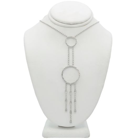 14k White Gold Diamond Circle Tassel Drop Necklace