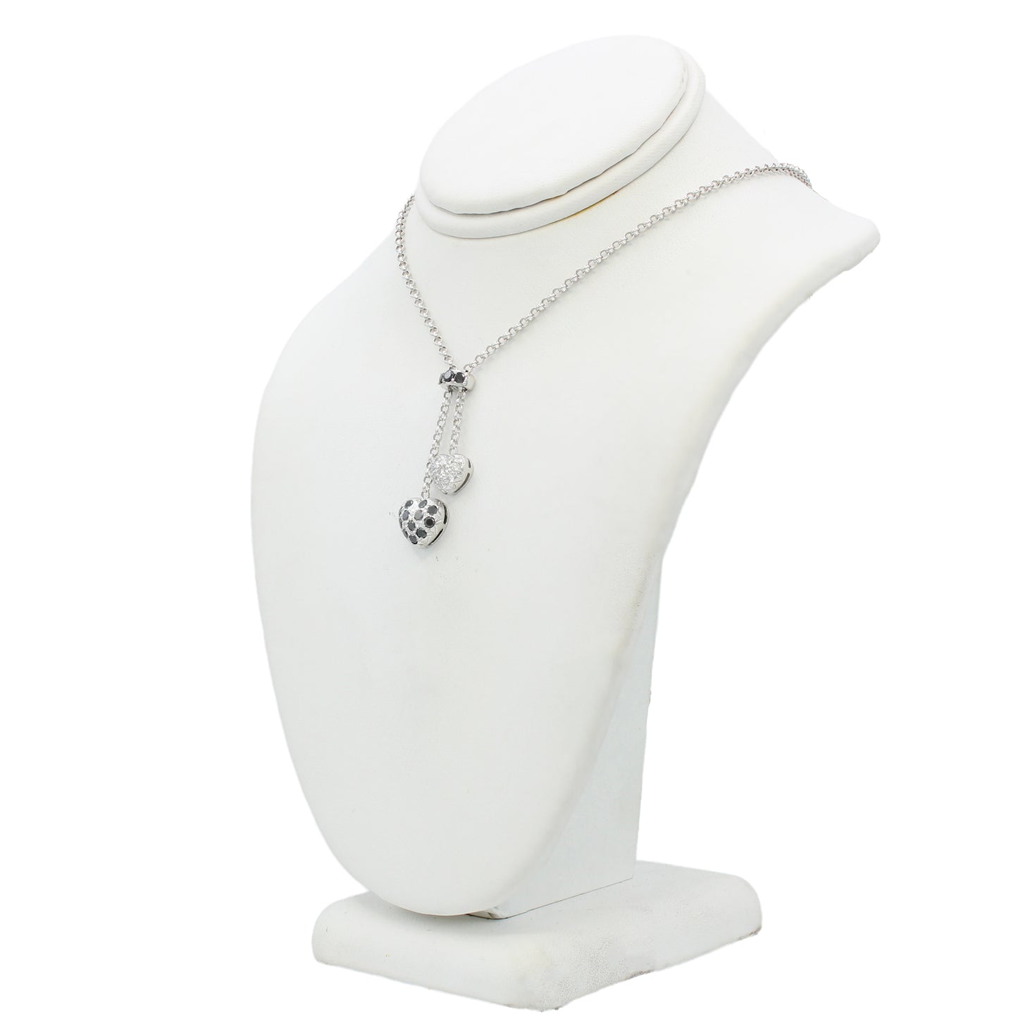 14k White Gold Black & White Diamond Heart Drop Necklace