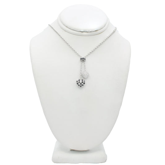 14k White Gold Black & White Diamond Heart Drop Necklace