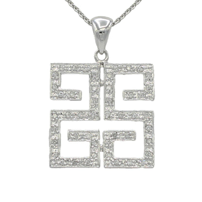 14k White Gold Diamond Greek Key Pendant