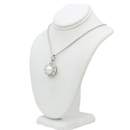 14k White Gold Baguette Diamond & Cultured Pearl Pendant