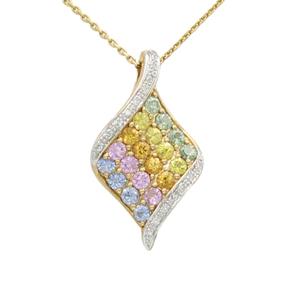 14k Yellow Gold Diamond Pendant w/ Multi-Color Quartz Stones