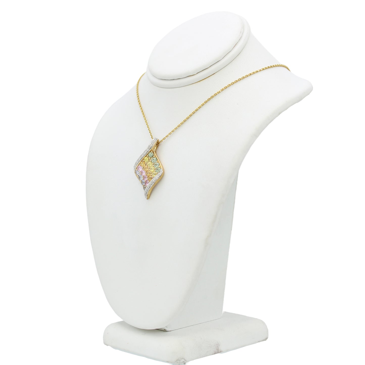 14k Yellow Gold Diamond Pendant w/ Multi-Color Quartz Stones