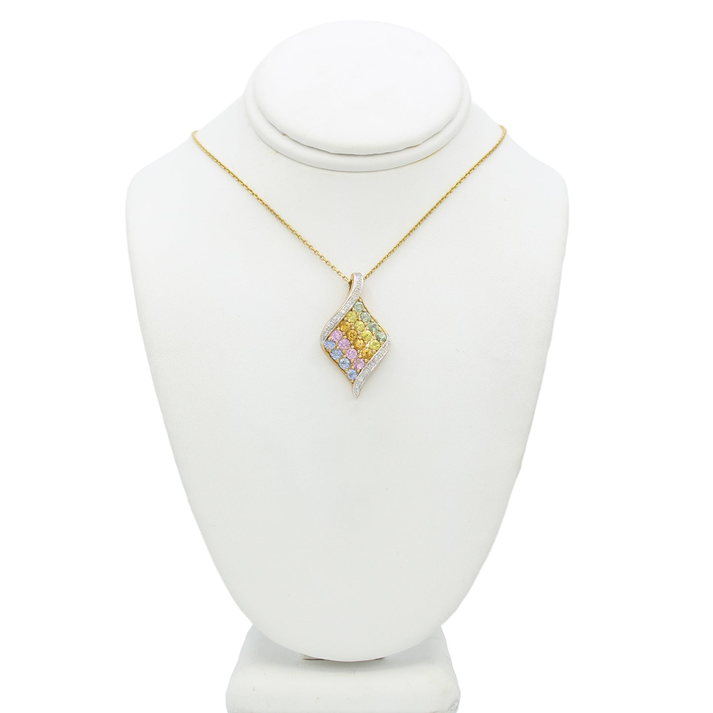 14k Yellow Gold Diamond Pendant w/ Multi-Color Quartz Stones