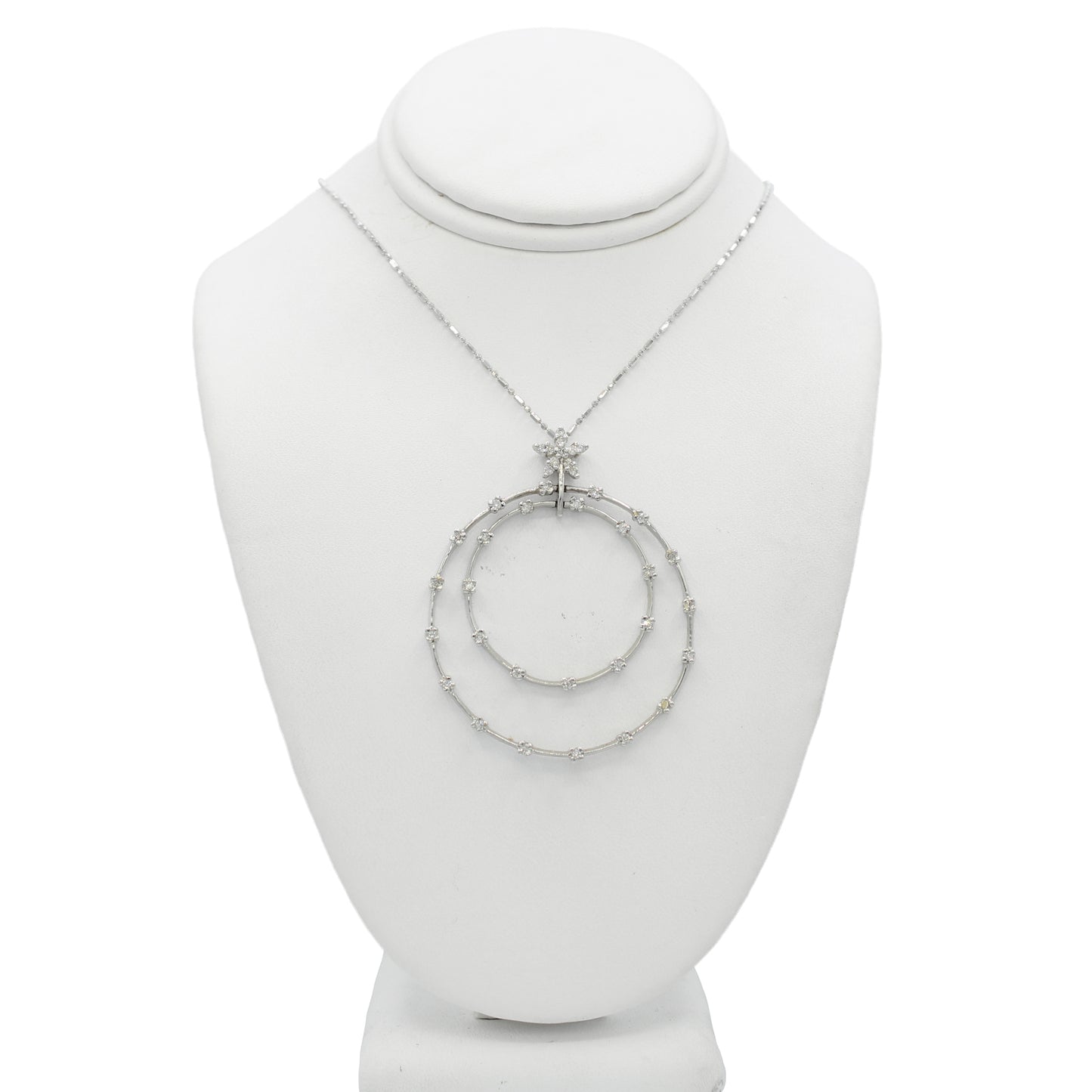 14k White Gold Diamond Double Circle Pendant