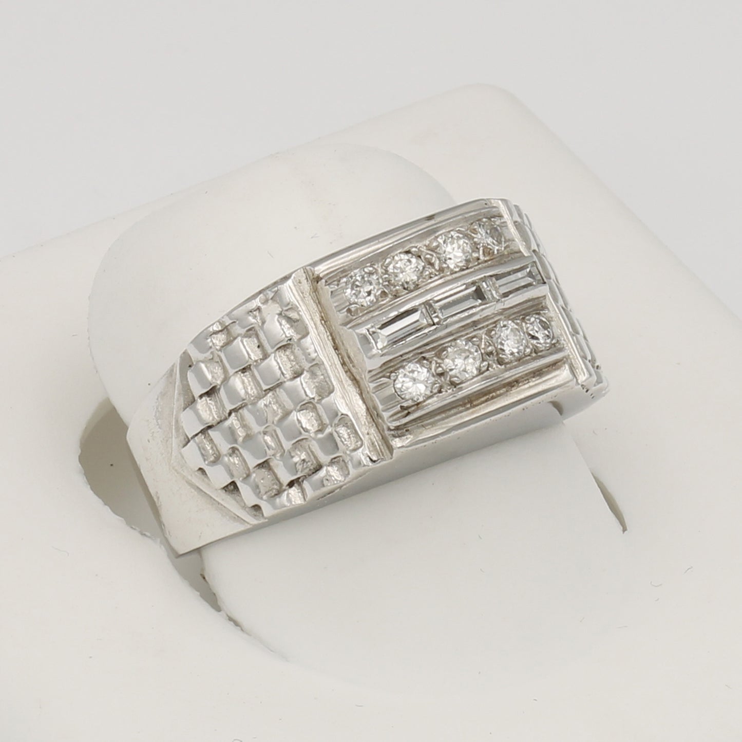 14k White Gold Men's Channel-Set Baguette Brick Diamond Ring