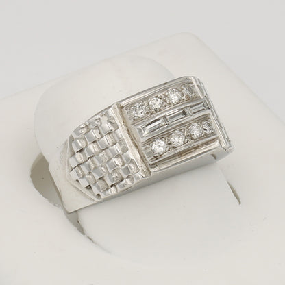 14k White Gold Men's Channel-Set Baguette Brick Diamond Ring