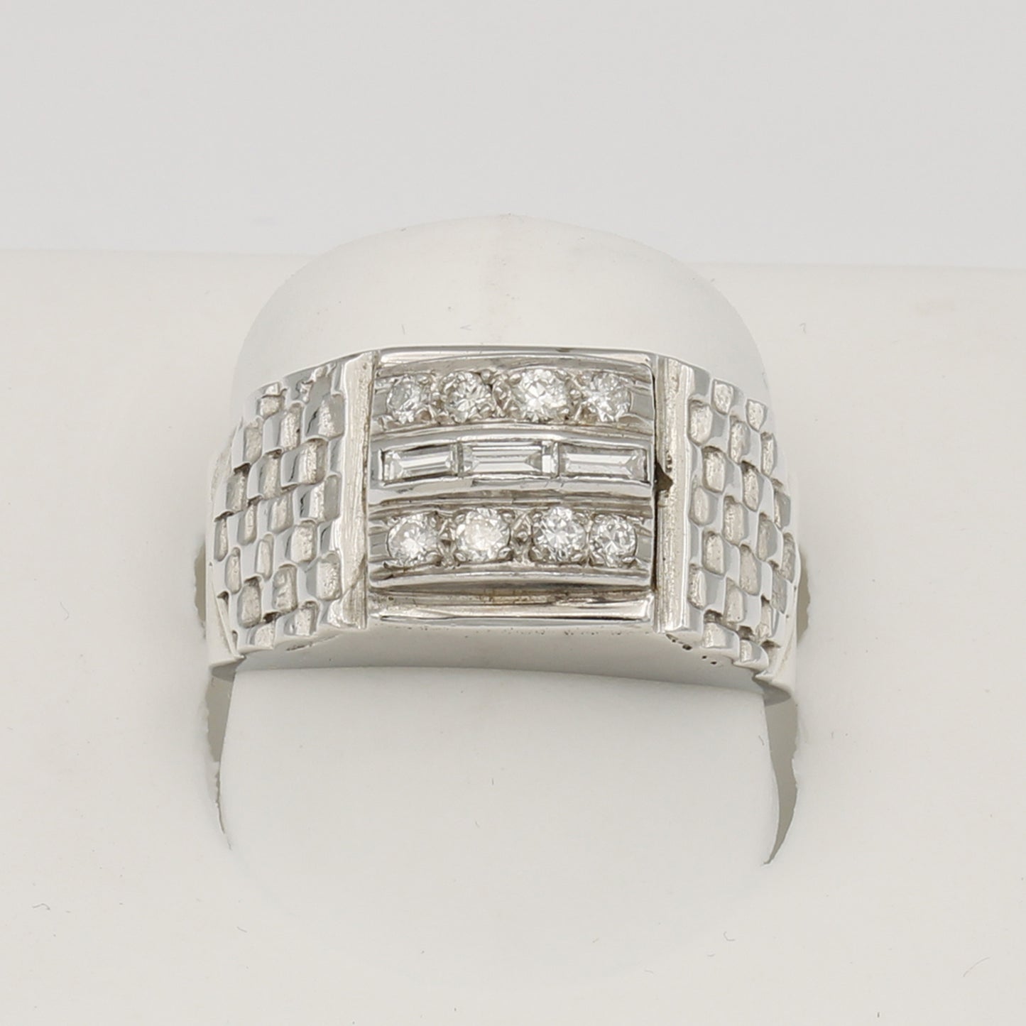 14k White Gold Men's Channel-Set Baguette Brick Diamond Ring