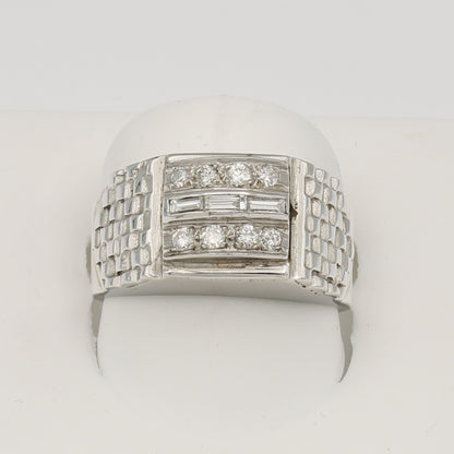 14k White Gold Men's Channel-Set Baguette Brick Diamond Ring