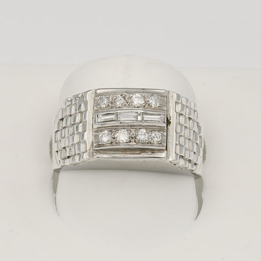 14k White Gold Men's Channel-Set Baguette Brick Diamond Ring