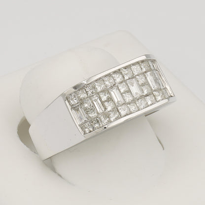 14k White Gold Men's Princess-Cut w/ Baguette Invisible Set Diamond Ring