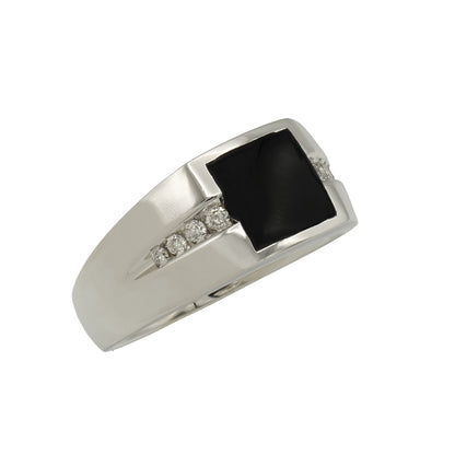 14k White Gold Men's Onyx & Diamond Ring