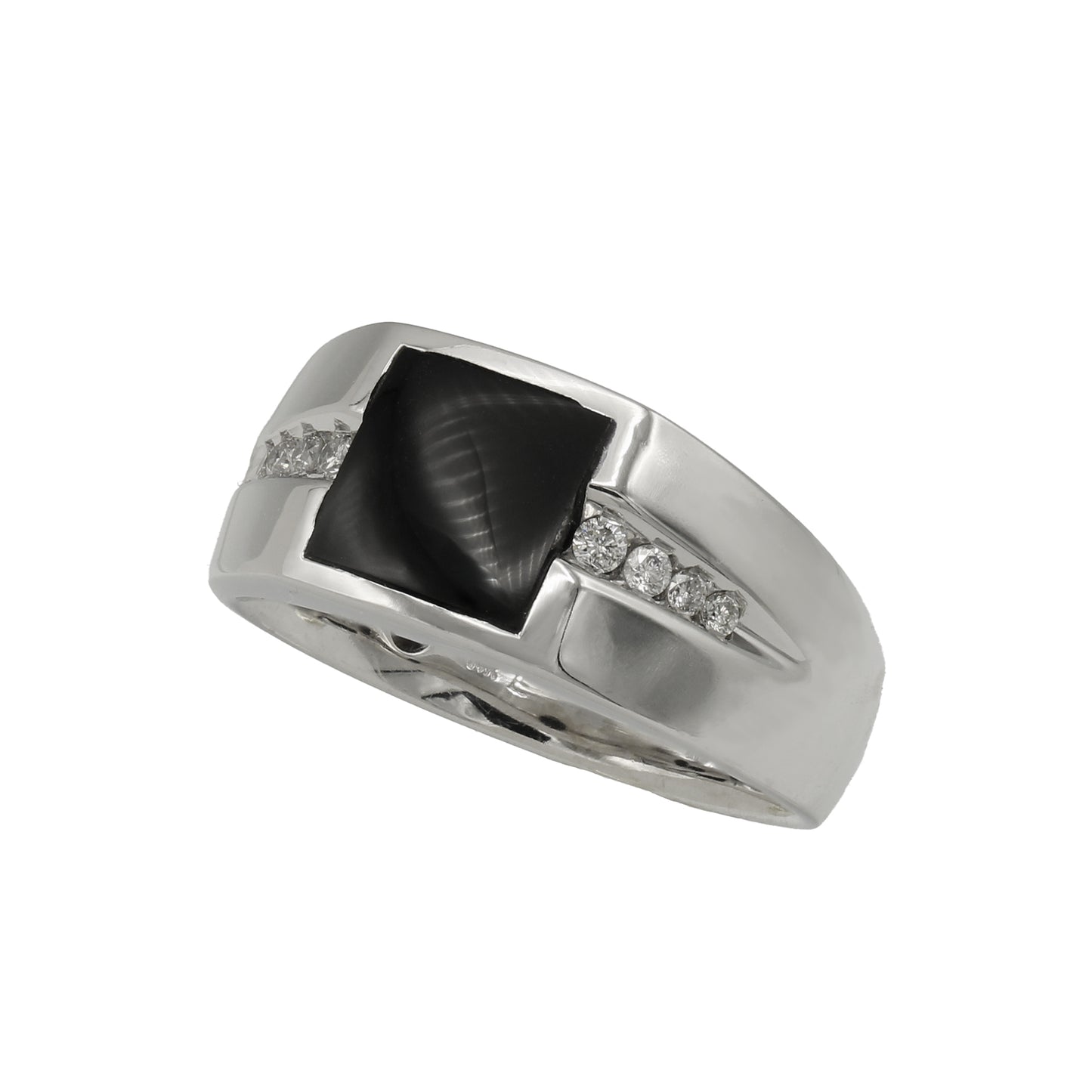 14k White Gold Men's Onyx & Diamond Ring