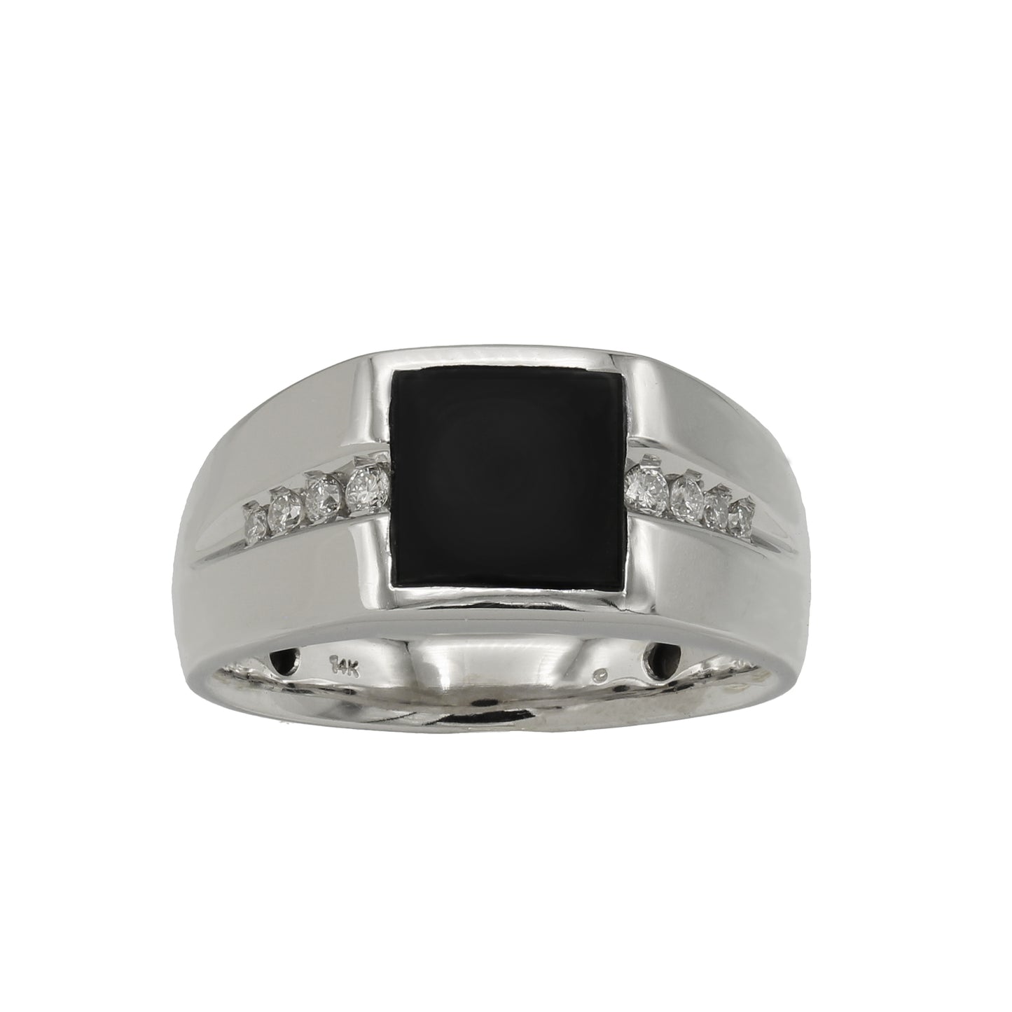 14k White Gold Men's Onyx & Diamond Ring